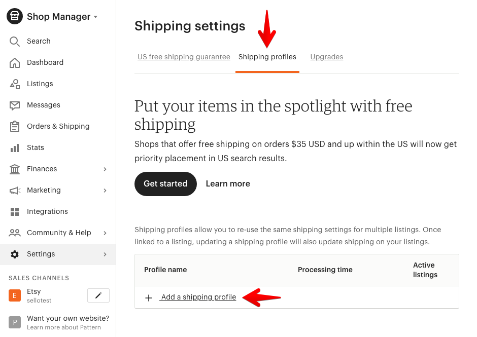 How to set up a shipping profile on Etsy Sello